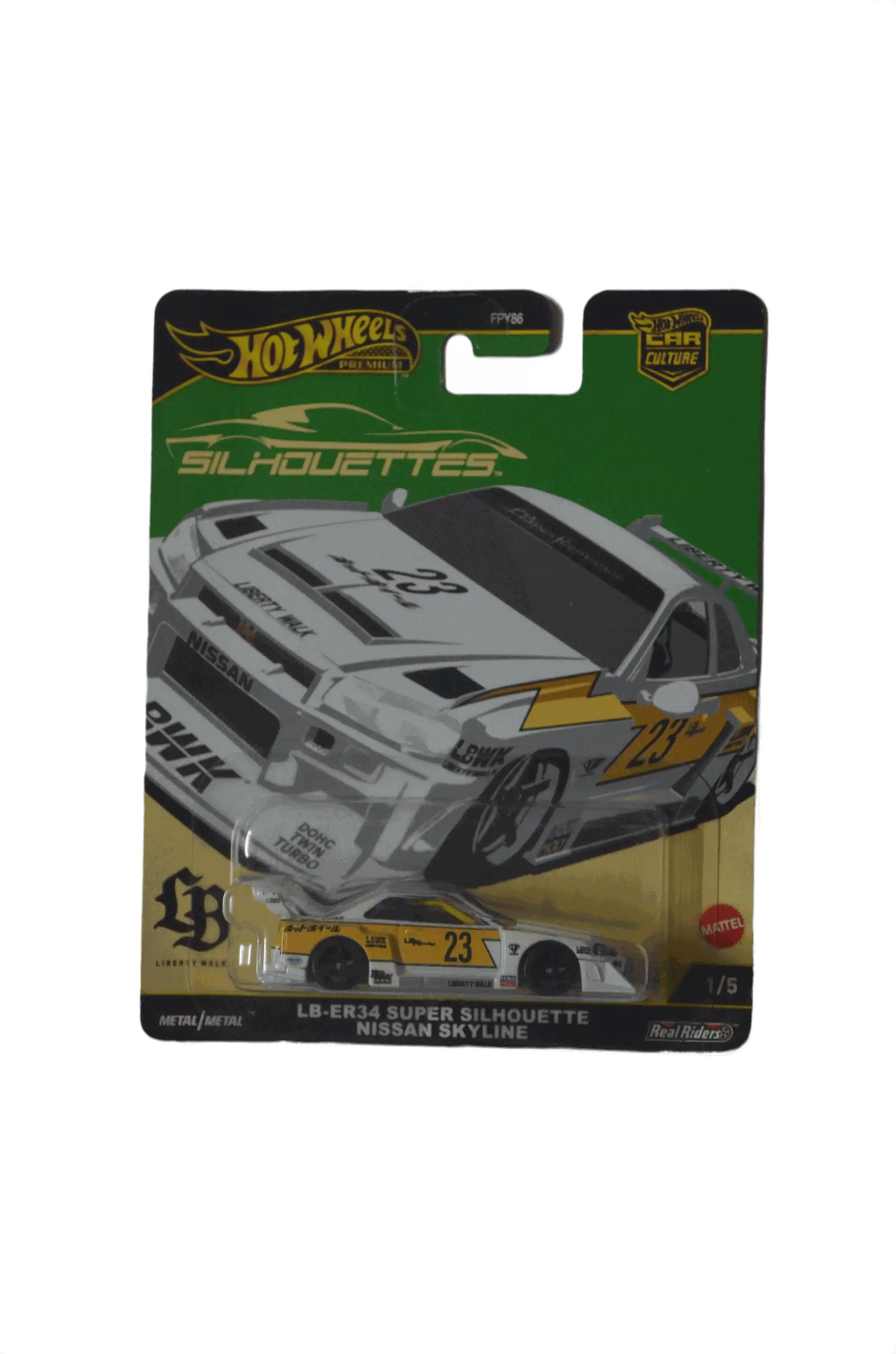 LB-ER34 Super Silhouette Nissan Skyline White Yellow Hot Wheels Premium